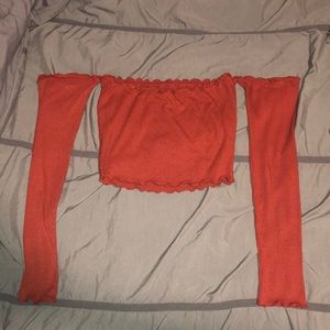 Burnt orange off the shoulder, long sleeve, crop top